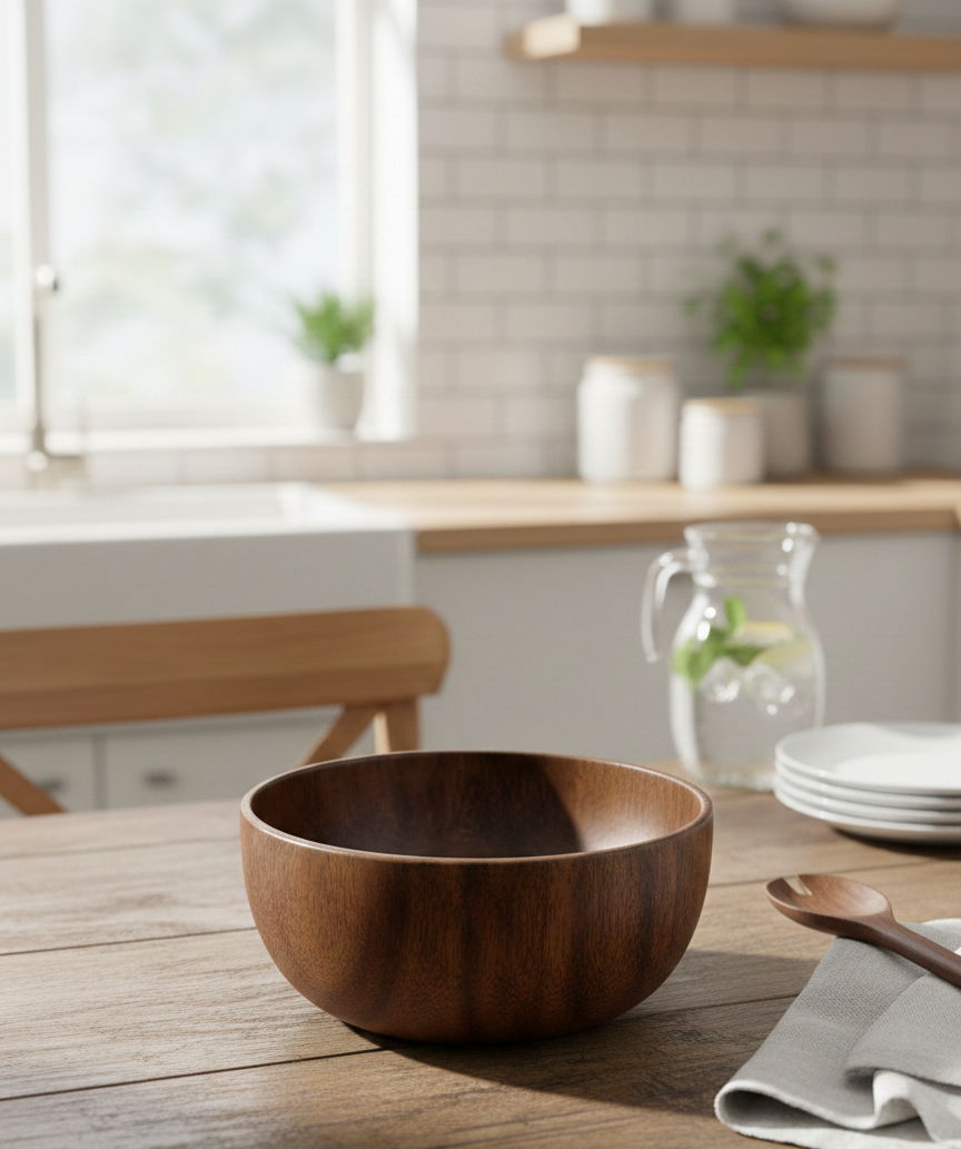 SkandiNest träskål i skandinavisk design, handgjord skål i naturligt trä för servering och förvaring i kök och hem.