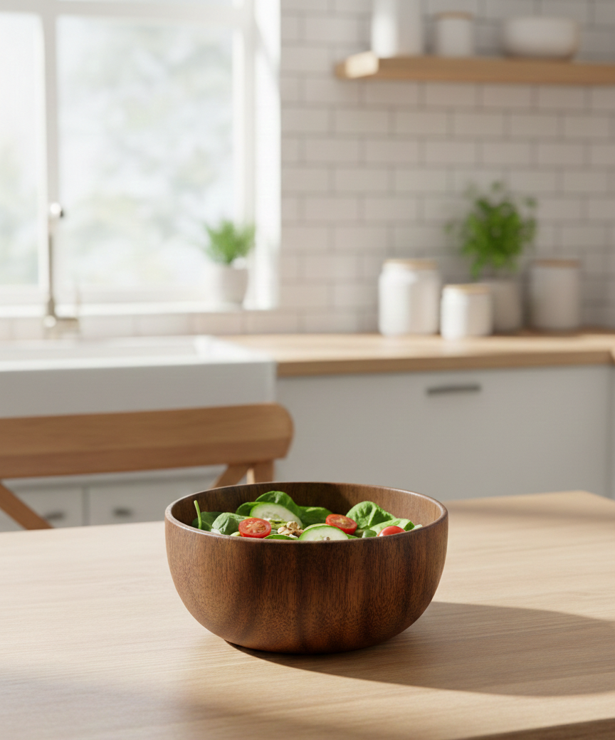 SkandiNest träskål i nordisk minimalistisk stil, hållbar och tidlös köksdetalj.