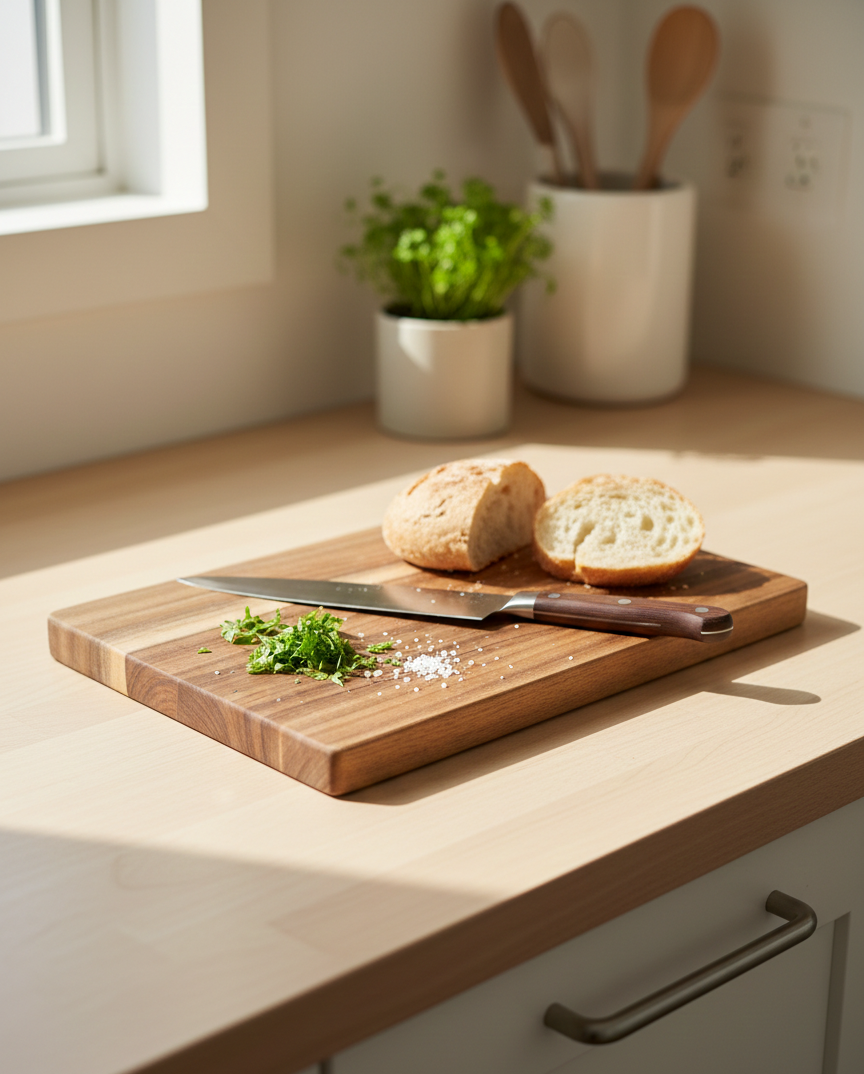 SkandiNest träskärbräda i nordisk minimalistisk stil, robust och elegant köksredskap.